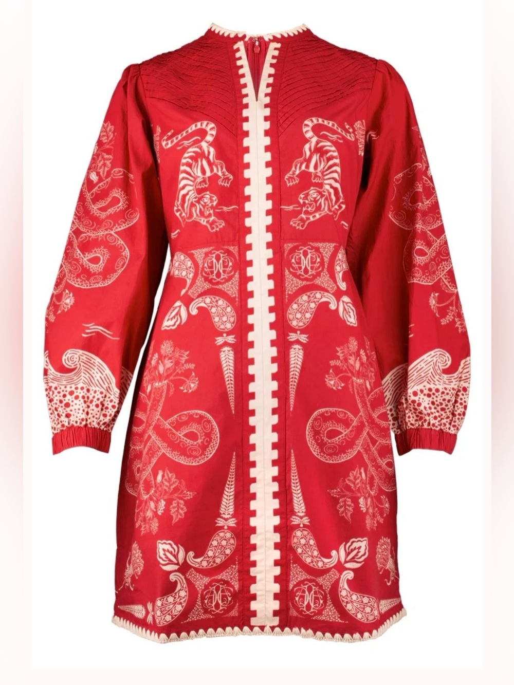 ANNA CATE Jenny Scarlet Embroidered Tiger Long Sleeve Dress 100% Cotton Size S